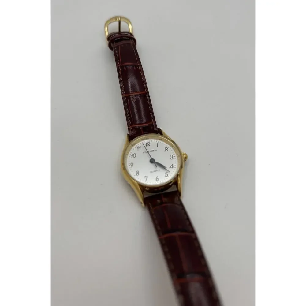 Timetech Watch Unisex Gold Stainless Steel Leather Brown For Parts/Repair